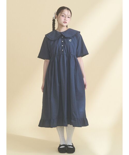 merry jenny(メリージェニー)の「bear刺繍シャツワンピース(ワンピース・レディース・ライトグレー/ネイビー・FREE)」の12枚目の写真