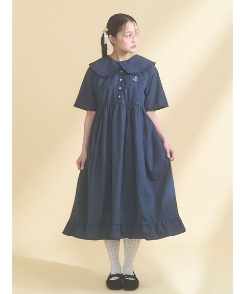 merry jenny(メリージェニー)の「bear刺繍シャツワンピース(ワンピース・レディース・ライトグレー/ネイビー・FREE)」の13枚目の写真