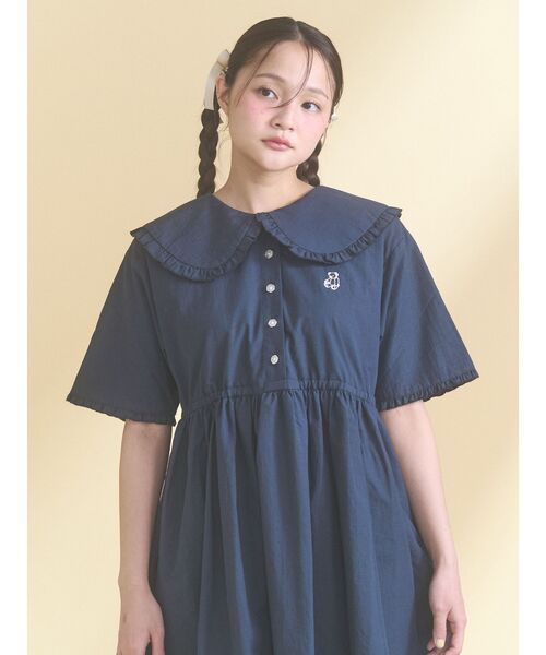 merry jenny(メリージェニー)の「bear刺繍シャツワンピース(ワンピース・レディース・ライトグレー/ネイビー・FREE)」の14枚目の写真