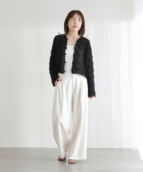 La TOTALITE(ラトータリテ)の「【洗える】TORRAZZO DONNA/トラッゾドンナ クロシェット カーディガン(ニット/セーター・レディース・ホワイト/ブラック・FREE)」の9枚目の写真