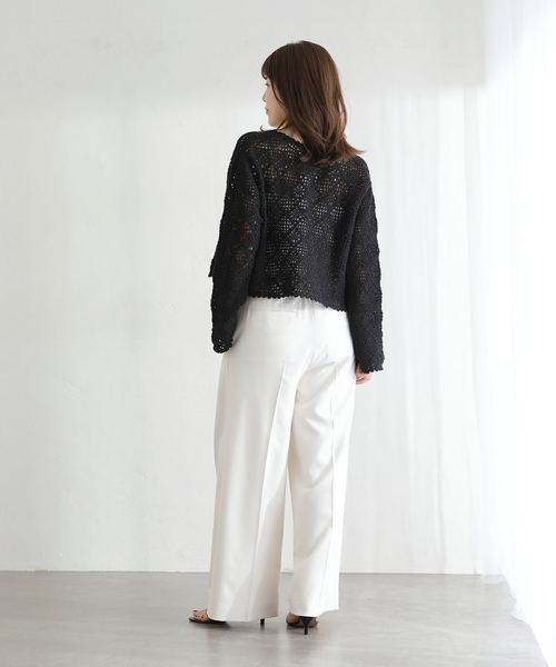 La TOTALITE(ラトータリテ)の「【洗える】TORRAZZO DONNA/トラッゾドンナ クロシェット カーディガン(ニット/セーター・レディース・ホワイト/ブラック・FREE)」の7枚目の写真