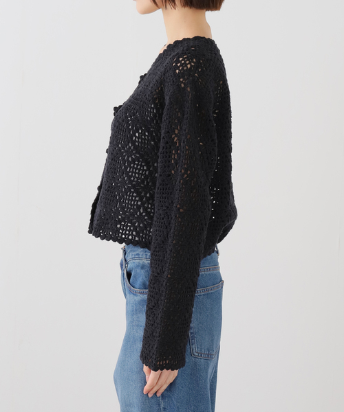 La TOTALITE(ラトータリテ)の「【洗える】TORRAZZO DONNA/トラッゾドンナ クロシェット カーディガン(ニット/セーター・レディース・ホワイト/ブラック・FREE)」の4枚目の写真