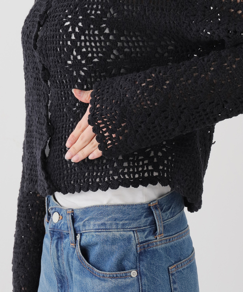 La TOTALITE(ラトータリテ)の「【洗える】TORRAZZO DONNA/トラッゾドンナ クロシェット カーディガン(ニット/セーター・レディース・ホワイト/ブラック・FREE)」の18枚目の写真