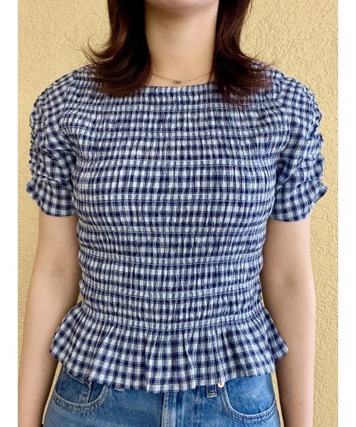 GAP(ギャップ)の「スモッキングギャザー クロップド ペプラムトップス(シャツ/ブラウス・レディース・ブラック/ブラック系その他/ブルー・L/S/XXS/M/XS)」の3枚目の写真