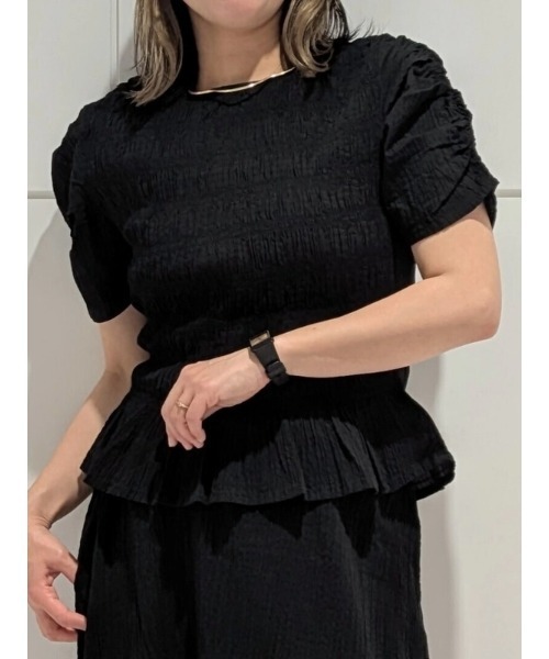 GAP(ギャップ)の「スモッキングギャザー クロップド ペプラムトップス(シャツ/ブラウス・レディース・ブラック/ブラック系その他/ブルー・L/S/XXS/M/XS)」の1枚目の写真