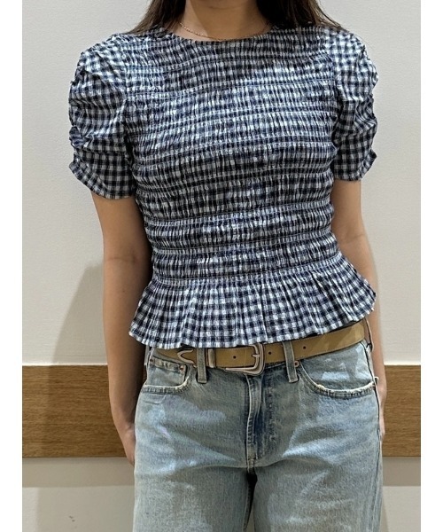 GAP(ギャップ)の「スモッキングギャザー クロップド ペプラムトップス(シャツ/ブラウス・レディース・ブラック/ブラック系その他/ブルー・L/S/XXS/M/XS)」の12枚目の写真