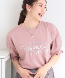 SHOO・LA・RUE | 【ひんやり/UV/S-LL】お袖ふんわり二の腕カバー ぷっくりラメプリントTシャツ(Tシャツ/カットソー)