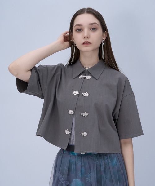 HARE（ハレ）の「メタルパーツチャイナシャツ(HARE)（シャツ/ブラウス・レディース・ブラック/グレー/グリーン/パープル・FREE）」の15枚目の写真