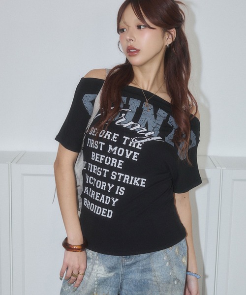 d.i.a.（ダイヤ）の「ロゴプリントワンショルトップス（Tシャツ/カットソー・レディース・ピンク/ホワイト/ブラック/ベージュ・FREE）」の19枚目の写真