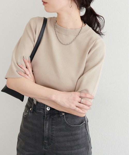 LARUTA(ラルータ)の「【LARUTA】強撚プチハイニット(ニット/セーター・レディース・ベージュ/ネイビー/オレンジ/オフホワイト・FREE)」の1枚目の写真