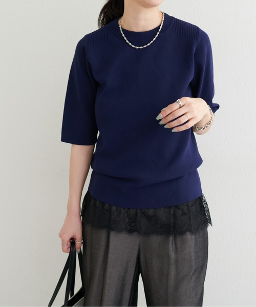 LARUTA(ラルータ)の「【LARUTA】強撚プチハイニット(ニット/セーター・レディース・ベージュ/ネイビー/オレンジ/オフホワイト・FREE)」の3枚目の写真