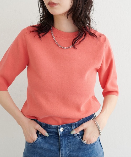 LARUTA(ラルータ)の「【LARUTA】強撚プチハイニット(ニット/セーター・レディース・ベージュ/ネイビー/オレンジ/オフホワイト・FREE)」の4枚目の写真