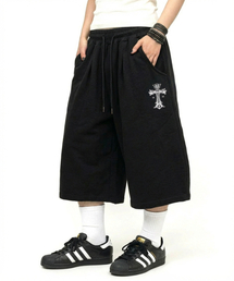 DAMISH（ダミシュ）の「ゴシッククロスワイドバミューダショーツ_ブラック（スウェットパンツ）」