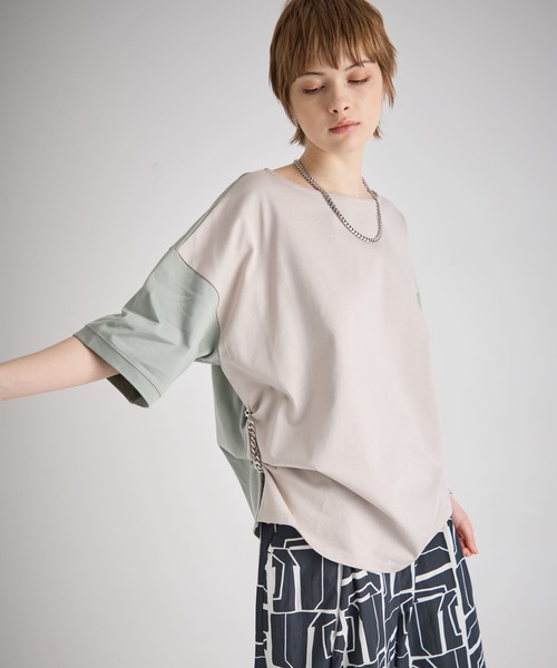 ATSURO TAYAMA(アツロウタヤマ)の「チェーン付きドロップショルダーカットソー(Tシャツ/カットソー・レディース・ベージュ/ブラック・M)」の4枚目の写真