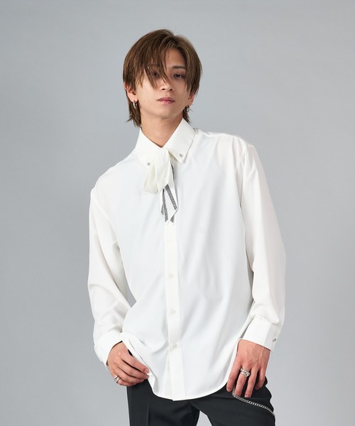 REGIEVO(レジエボ)の「エレガントなリボン付きシャツ(シャツ/ブラウス・メンズ・ブラック/オフホワイト・LARGE/MEDIUM)」の8枚目の写真