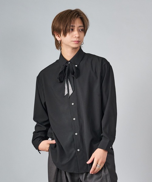 REGIEVO(レジエボ)の「エレガントなリボン付きシャツ(シャツ/ブラウス・メンズ・ブラック/オフホワイト・LARGE/MEDIUM)」の11枚目の写真