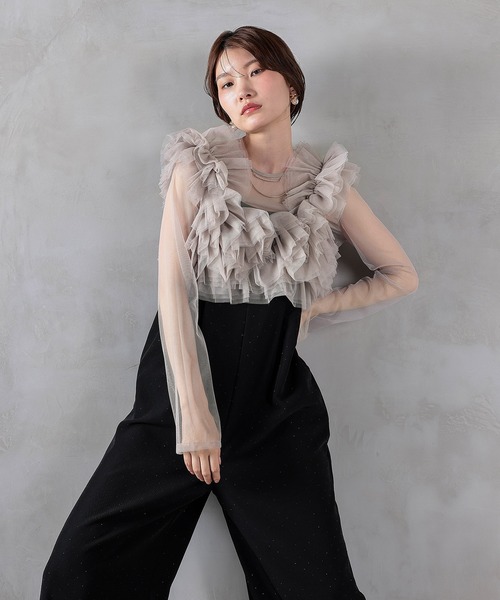 Kana(カナ)の「ボリュームビスチェドットパンツドレス 結婚式 お呼ばれ オケージョン デイリー(パンツドレス・レディース・ブラック×シルバー/チャコールグレー/ベージュ×ブラック・M)」の3枚目の写真