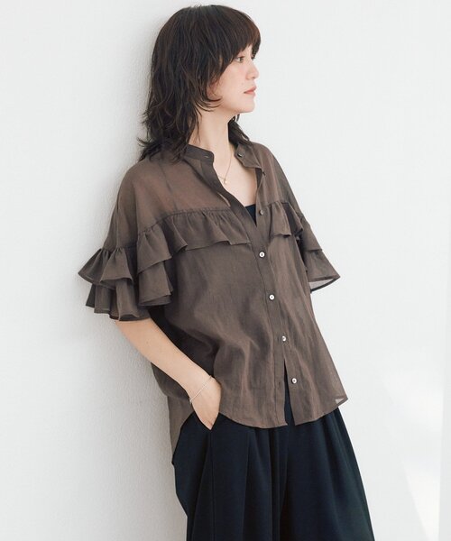 RIVE DROITE（リヴドロワ）の「予約【4色展開/通気性/体型カバー】ティアードフリルブラウス（シャツ/ブラウス・レディース・サックスブルー/ピンク/ブラック/ブラウン・FREE）」の19枚目の写真