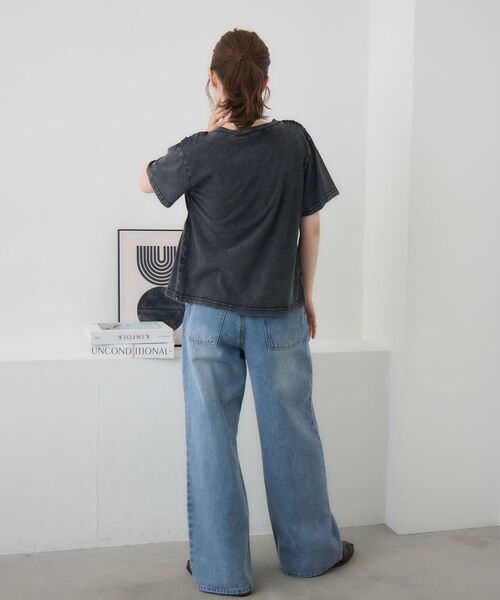 RETRO GIRL(レトロガール)の「シャーリングデザインTEE(Tシャツ/カットソー・レディース・ブラック/アイボリー/ピンク・FREE)」の5枚目の写真