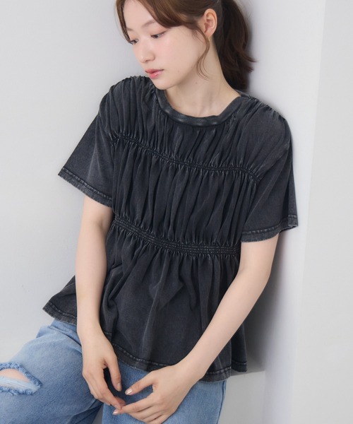 RETRO GIRL(レトロガール)の「シャーリングデザインTEE(Tシャツ/カットソー・レディース・ブラック/アイボリー/ピンク・FREE)」の2枚目の写真