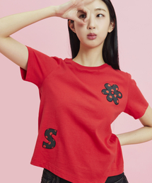 ロゴアプリケーションショートスリーブTシャツ_レッド