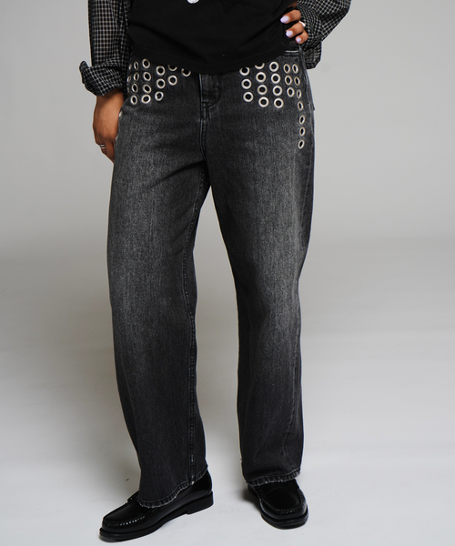 JOINT WORKS(ジョイントワークス)の「アイレット ディテール ワイドデニムパンツ / J EYELET DETAIL PANTS(その他パンツ・レディース・ブラック/ブルー系その他・SMALL/MEDIUM)」の6枚目の写真