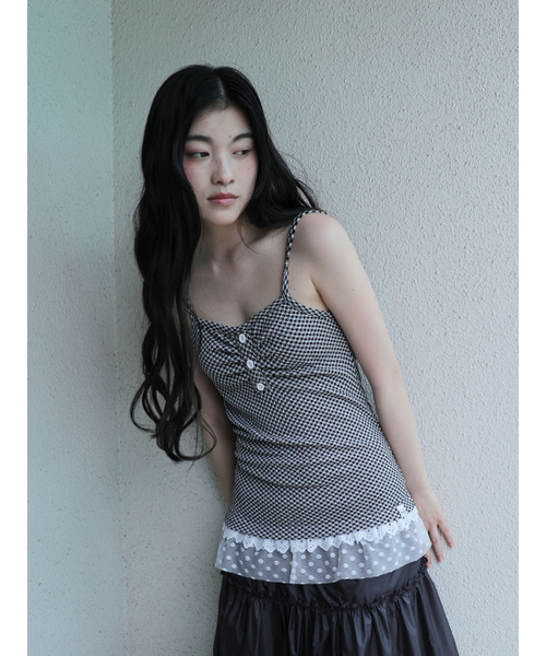 UGLY SHADOW(アグリーシャドウ)の「CHECKERED LACE SLEEVELESS(BLACK)(Tシャツ/カットソー・レディース・その他・FREE)」の2枚目の写真