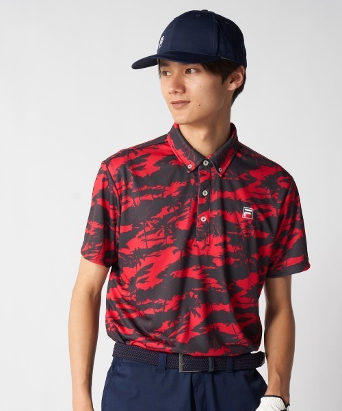 FILA GOLF（フィラゴルフ ）の「【FILA GOLF:フィラゴルフ】総柄半袖シャツ　ゴルフ（ポロシャツ・メンズ・ホワイト/グレー/ピンク・LARGE/X-LARGE）」の3枚目の写真