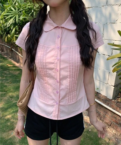 MAISON DE THERESE（メゾン ド テレーズ）の「レディースピンタック半袖ブラウス（シャツ/ブラウス・レディース・White/PINK・M）」の7枚目の写真