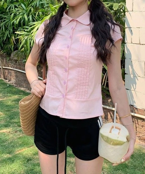 MAISON DE THERESE（メゾン ド テレーズ）の「レディースピンタック半袖ブラウス（シャツ/ブラウス・レディース・White/PINK・M）」の9枚目の写真