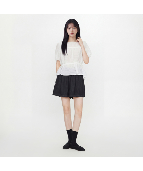 LAP（ラップ）の「タックバンディングデニムショーツ AS2DP461（その他パンツ・レディース・ブラック/ライトインディゴブルー・FREE）」の3枚目の写真