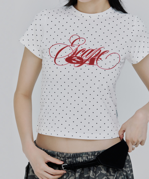 ESCAPEFROM（エスケープフロム）の「ラインイースケイプレタリングプリントドットスリムフィット半袖Tシャツホワイト（Tシャツ/カットソー・レディース・その他・MEDIUM）」の5枚目の写真