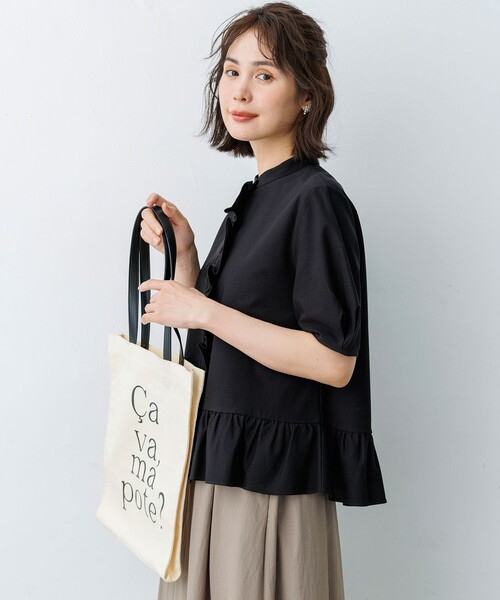 組曲 L(クミキョク オオキイサイズ)の「ツイルジャージーフリル 半袖カットソー(Tシャツ/カットソー・レディース・ホワイト系/ブラック系/サックスブルー系・5/6/7)」の6枚目の写真
