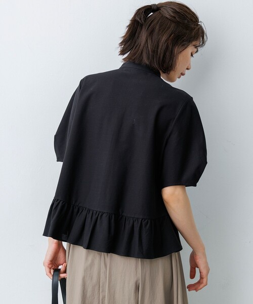 組曲 L(クミキョク オオキイサイズ)の「ツイルジャージーフリル 半袖カットソー(Tシャツ/カットソー・レディース・ホワイト系/ブラック系/サックスブルー系・5/6/7)」の7枚目の写真