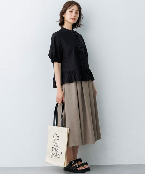 組曲 L(クミキョク オオキイサイズ)の「ツイルジャージーフリル 半袖カットソー(Tシャツ/カットソー・レディース・ホワイト系/ブラック系/サックスブルー系・5/6/7)」の9枚目の写真