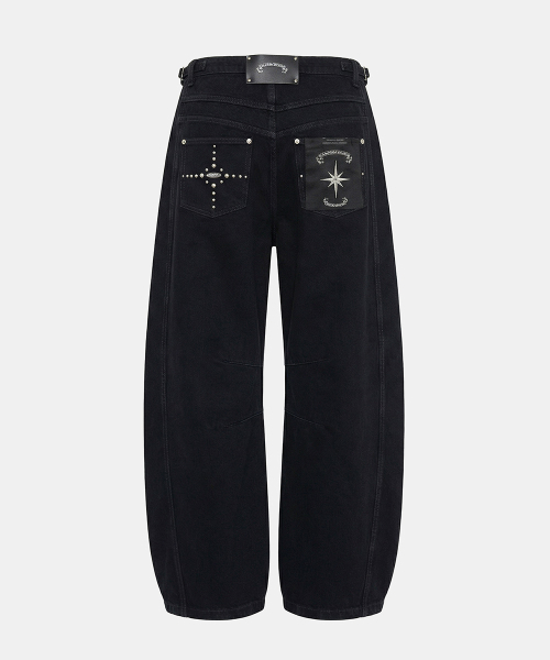 BADBLOOD(バッドブラッド)の「Star-Studded Barrel Pants - Black(デニムパンツ・レディース・その他・X-SMALL/SMALL/XX-SMALL)」の1枚目の写真