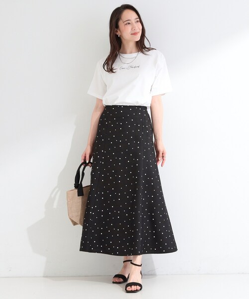 SHOO・LA・RUE(シューラルー)の「【S-LL】涼し気な ドット柄 麻調フレアスカート(スカート・レディース・ブラック系5/ブラウン系6・01/04/03/02)」の5枚目の写真