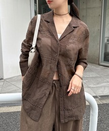 パッチワーク刺繍風シアーシャツジャケット