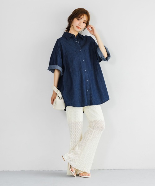 mysty woman(ミスティウーマン)の「カットレースフレアパンツ 1046955(その他パンツ・レディース・ブラック/オフホワイト・FREE)」の7枚目の写真