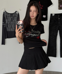 [0142] ホットフィックスラインストーンウーマン半袖Tシャツ - ブラック