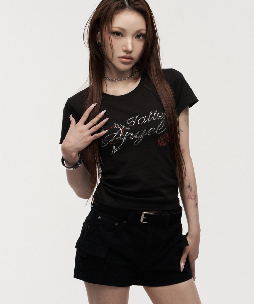 LANARCHIVE（ランアーカイブ）の「[0142] ホットフィックスラインストーンウーマン半袖Tシャツ - ブラック（Tシャツ/カットソー・レディース・ブラック・FREE）」の4枚目の写真