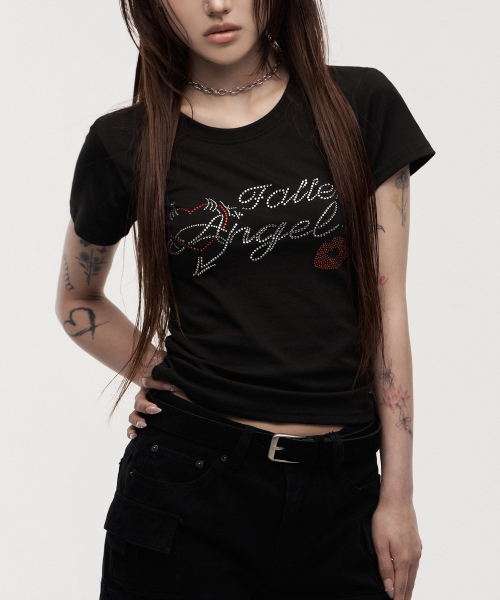 LANARCHIVE（ランアーカイブ）の「[0142] ホットフィックスラインストーンウーマン半袖Tシャツ - ブラック（Tシャツ/カットソー・レディース・ブラック・FREE）」の5枚目の写真