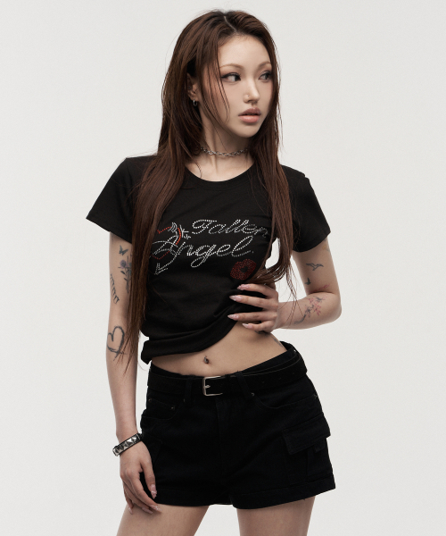 LANARCHIVE（ランアーカイブ）の「[0142] ホットフィックスラインストーンウーマン半袖Tシャツ - ブラック（Tシャツ/カットソー・レディース・ブラック・FREE）」の6枚目の写真