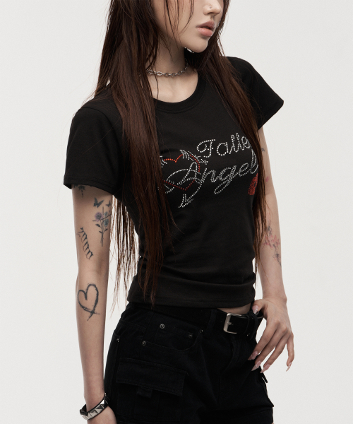 LANARCHIVE（ランアーカイブ）の「[0142] ホットフィックスラインストーンウーマン半袖Tシャツ - ブラック（Tシャツ/カットソー・レディース・ブラック・FREE）」の8枚目の写真