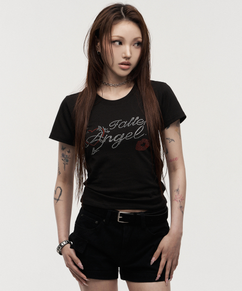 LANARCHIVE（ランアーカイブ）の「[0142] ホットフィックスラインストーンウーマン半袖Tシャツ - ブラック（Tシャツ/カットソー・レディース・ブラック・FREE）」の9枚目の写真