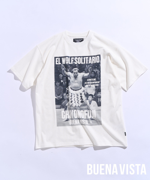 417 EDIFICE(フォーワンセブンエディフィス)の「【千代の富士×BUENA VISTA】El wolf solitario tee uno(Tシャツ/カットソー・メンズ・ホワイト・MEDIUM)」の1枚目の写真