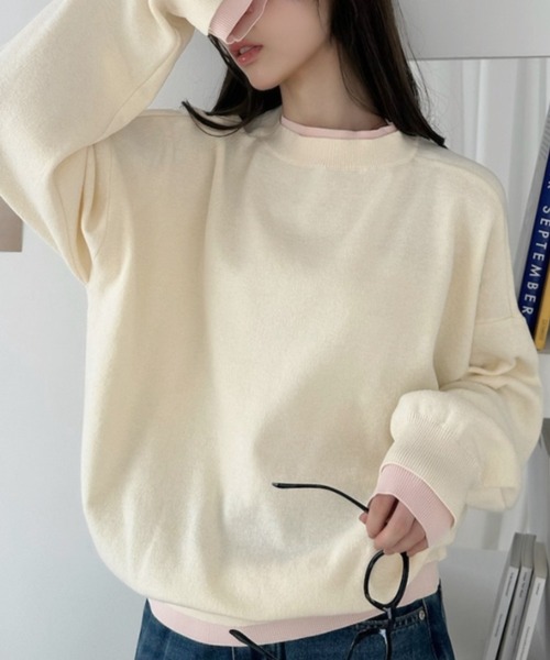 Ada.(エイダ)の「配色レイヤード スウェットライクニット(ニット/セーター・レディース・ブラウン/オフホワイト/ブラック・FREE)」の7枚目の写真
