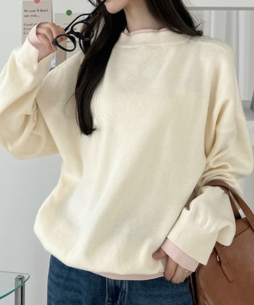 Ada.(エイダ)の「配色レイヤード スウェットライクニット(ニット/セーター・レディース・ブラウン/オフホワイト/ブラック・FREE)」の5枚目の写真