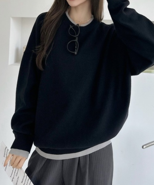Ada.(エイダ)の「配色レイヤード スウェットライクニット(ニット/セーター・レディース・ブラウン/オフホワイト/ブラック・FREE)」の14枚目の写真