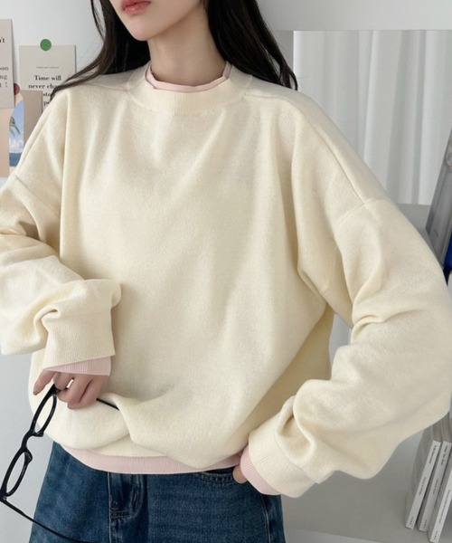 Ada.(エイダ)の「配色レイヤード スウェットライクニット(ニット/セーター・レディース・ブラウン/オフホワイト/ブラック・FREE)」の4枚目の写真